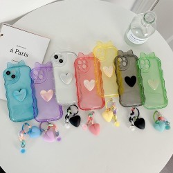 Transparency Bow Love Heart Pendant Phone Case For iPhone 14 13 12 11 Pro Max
