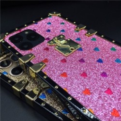 Luxury Glitter Cover Bling Love Heart Square Phone Case for iPhone Samsung Huawei Honor OPPO Vivo Xiaomi Redmi Realme LG Moto