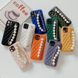 Sheepskin Colorful Pearl Wristband Chain Leather Phone Case For iPhone 14 13 12 11 Pro XR XS Max X 7 8 Plus