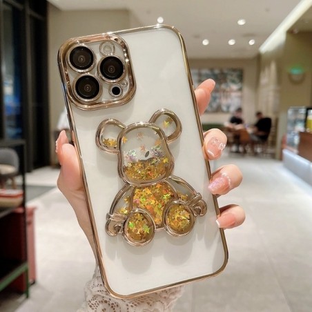 Cartoon Bear Quicksand Phone Case for iPhone 11 12 13 14 Pro Xs Max 7 8 14 Plus XR X