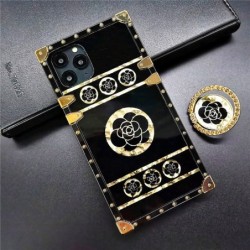Luxury Brand Glitter Flower Square Shockproof Case for iPhone Samsung Huawei Honor OPPO Vivo Xiaomi Redmi Realme LG Moto
