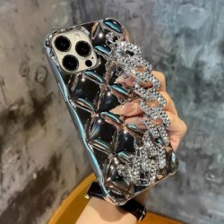 Glitter Gridding Wrist Bracelet Chain Phone Case For iPhone 14 13 12 11 Pro Max Samsung S21 S22 Plus Ultra