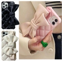 Gridding Leather Bow Wrist Holder Phone Case For iPhone 14 13 12 11 Pro Max XS X XR Max 7 8 Plus