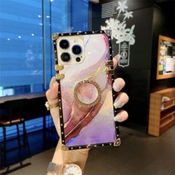 Luxury Brand Square Glitter Marble Stand Phone Case For iPhone 13 12 11 PRO MAX 6 7 8 Plus Xs XR Fashion Diamond With Ring Cover