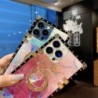 Luxury Brand Square Glitter Marble Stand Phone Case For iPhone 13 12 11 PRO MAX 6 7 8 Plus Xs XR Fashion Diamond With Ring Cover