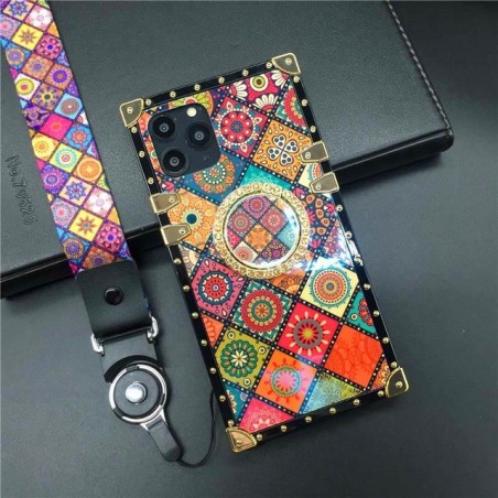 Luxury Glitter Vintage Flower Square Phone Case for iPhone Samsung