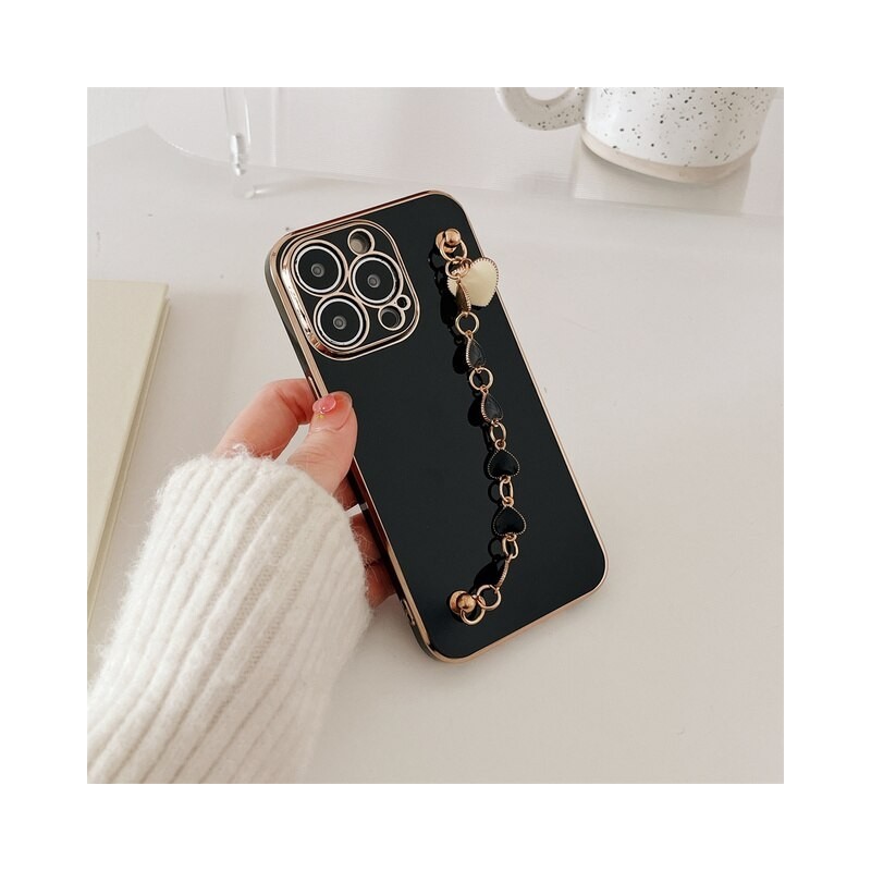 Plating Love Heart Metal Bracelet Phone Case for iPhone 13 11 Pro Max 12 MiNi XR XS 7 8 plus SE Wrist chain Cover for iphone 13