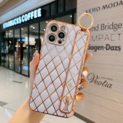 3D Lattice Wrist Strap Plating Phone Case For iPhone Samsung Huawei OPPO Vivo