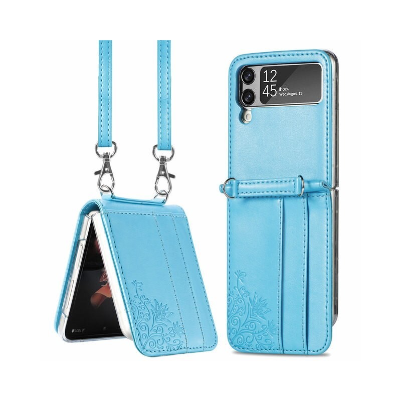 Leather Card Lanyard Crossbody Case for Samsung Galaxy Z Flip 3 4 Flip3 5G Anti-Scratch Protective Phone Cover