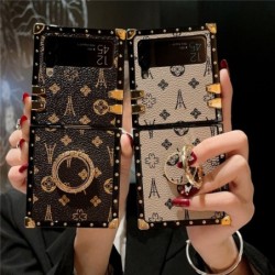 Square Flower Geometric Leather Cases For Samsung Galaxy Z Flip 4 Flip 3