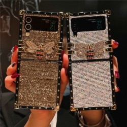 Square Glitter Diamond 3D Bee Cases For Samsung Galaxy Z Flip 4 Flip 3