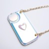 Plating Love Heart Flip Mirror Chain Bracelet Phone Case For iPhone 14 13 12 11 Plus Pro Max