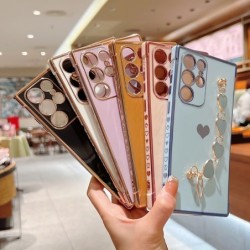 Plating Love Heart Wrist Band Phone Case for iPhone Samsung OPPO Vivo Realme Huawei Honor Xiaomi Redmi Oneplus