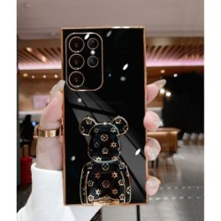 Plating Bear Stand Phone Case for iPhone Samsung OPPO Vivo Realme Huawei Honor Xiaomi Redmi Oneplus