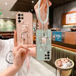 Candy Bead Bear Holder Bracelet Strap Phone Case For Samsung  S10 S20 S21 S22 plus Ultra Note 10 20 Pro FE A71 51 52 72 Cover