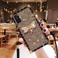 Square Bling Luxury Bee Phone Case for iPhone Samsung OPPO Vivo Realme Huawei Honor Xiaomi Redmi Oneplus