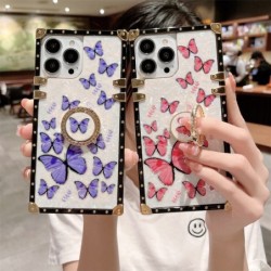 Luxury Square Butterfly Ring Case for iPhone Samsung Huawei Honor OPPO Vivo Xiaomi Redmi Realme LG Moto