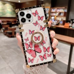 Luxury Square Butterfly Ring Case for iPhone Samsung Huawei Honor OPPO Vivo Xiaomi Redmi Realme LG Moto