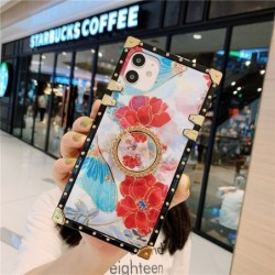 Square Glitter flower Phone Case for iPhone Samsung Huawei Honor OPPO Vivo Xiaomi Redmi Realme LG Moto
