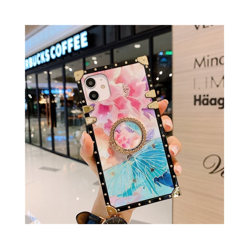 Square Glitter flower Phone Case for iPhone Samsung Huawei Honor OPPO Vivo Xiaomi Redmi Realme LG Moto
